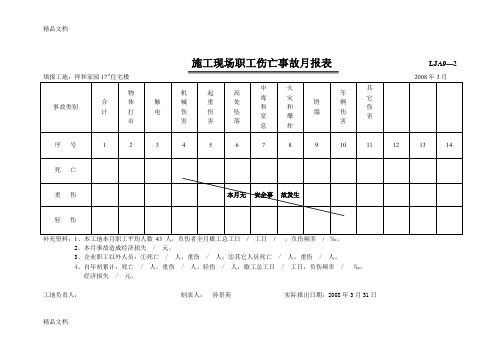 (整理)2施工现场职工伤亡事故月报表.