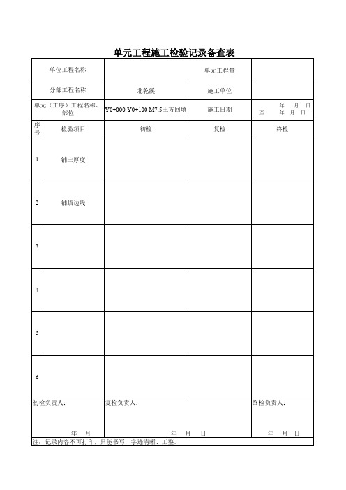 土方回填  三检表 单元(工序)工程施工检验记录表