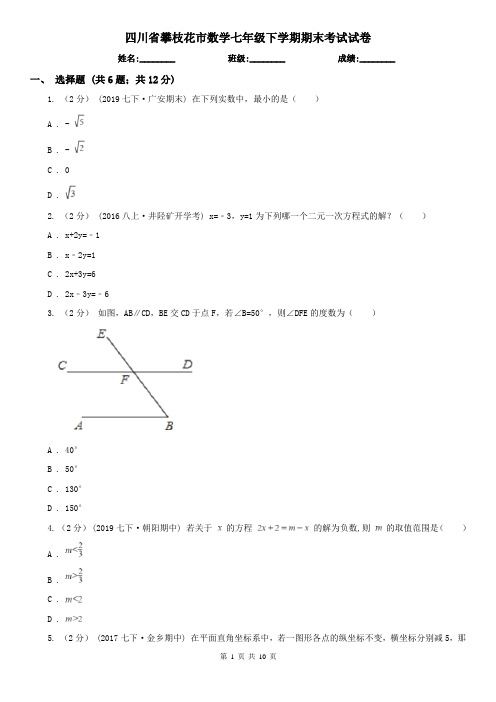 四川省攀枝花市数学七年级下学期期末考试试卷