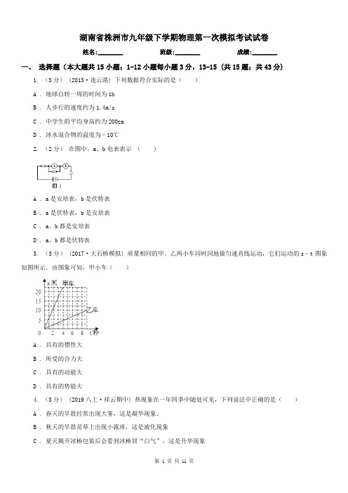 湖南省株洲市九年级下学期物理第一次模拟考试试卷