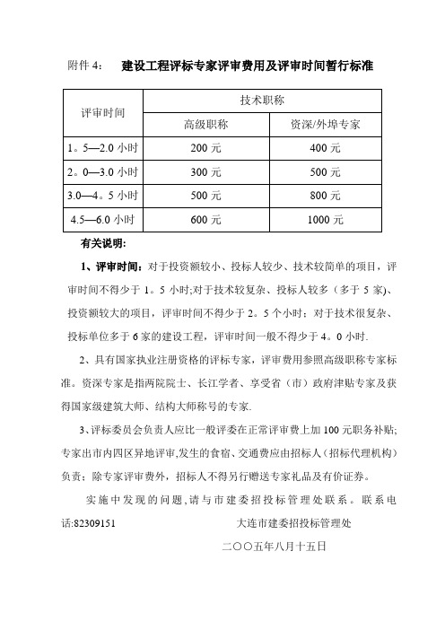 标专家评审费用及评审时间暂行标准