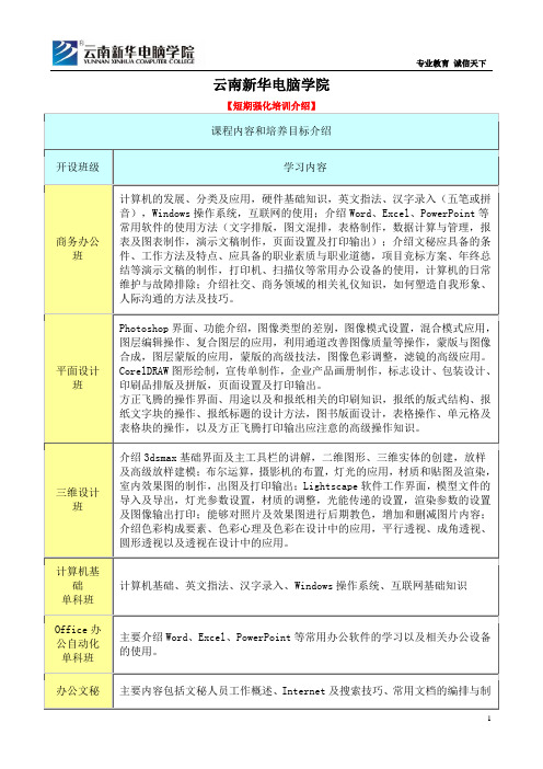 云南新华电脑学院【短期强化培训介绍】