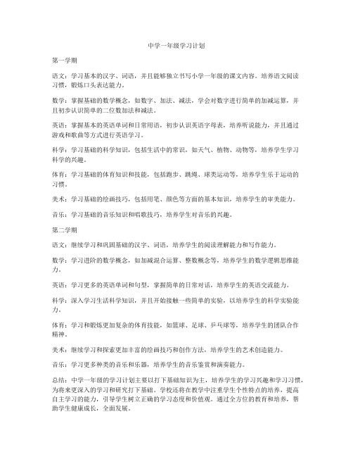 中学一年级学习计划