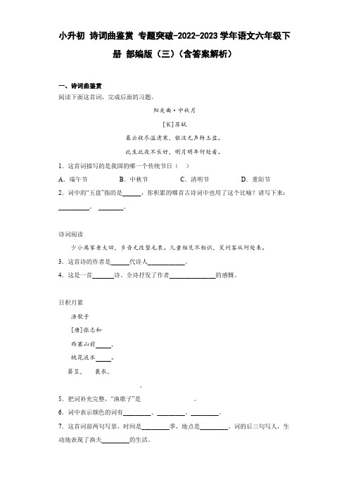 小升初+诗词曲鉴赏+专题突破-2022-2023学年语文六年级下册(+部编版)