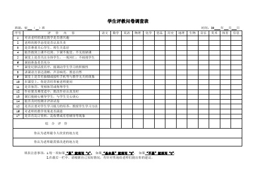 学生评教问卷调查表1