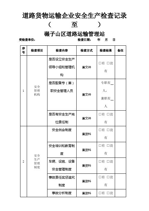 道路货物运输企业安全生产检查表