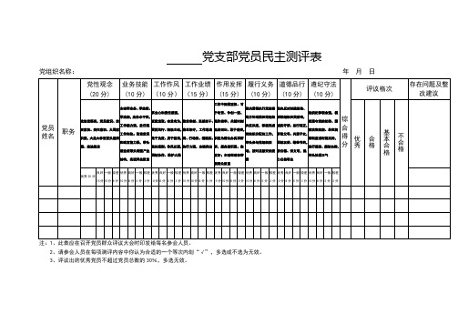 党支部党员民主测评表