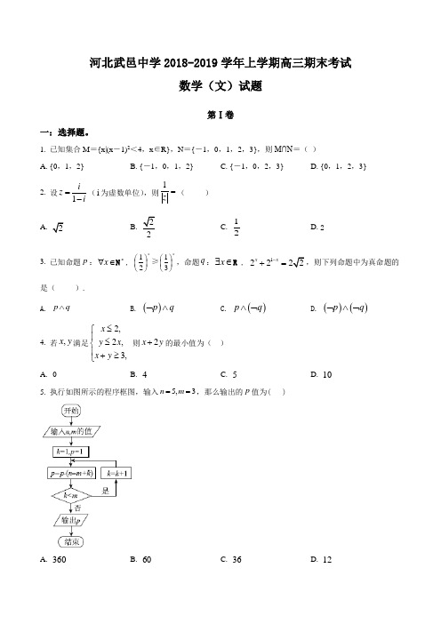 河北省武邑中学2019届高三上学期期末考试数学(文)数学(无答案)