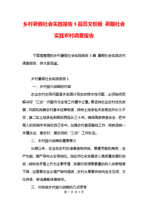 乡村暑假社会实践报告3篇范文模板 暑期社会实践农村调查报告