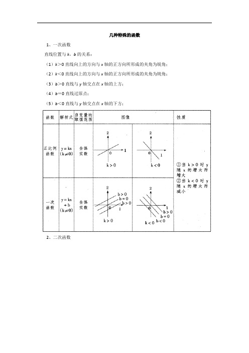 初中数学知识点整理：几种特殊的函数