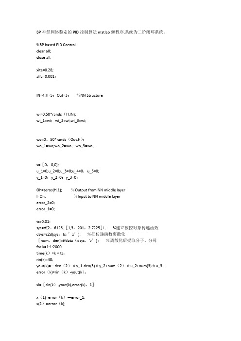 BP神经网络整定的PID算法-matlab源程序