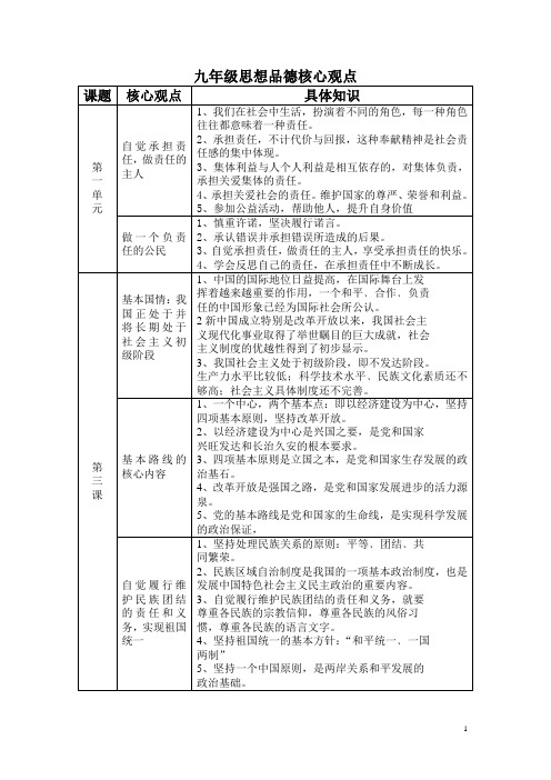 九年级核心观点