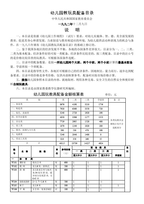 幼儿园教玩具配备目录1