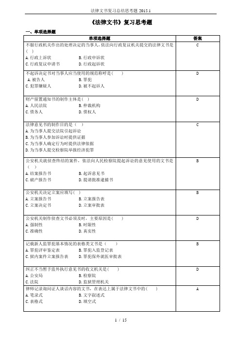 法律文书复习总结思考题-2015.1