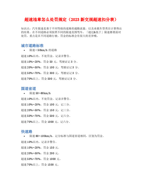 超速违章怎么处罚规定(2023新交规超速扣分表)