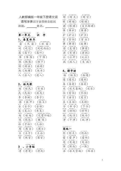 部编版一年级下册语文词语写字表识字表带拼音组词