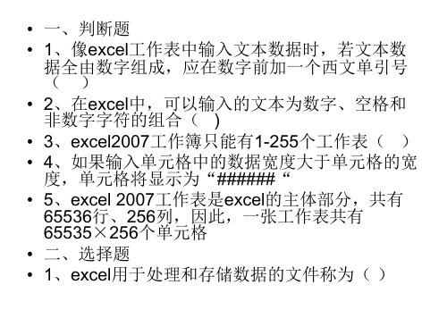 EXCEL 2007电子表格的基本操作习题ppt