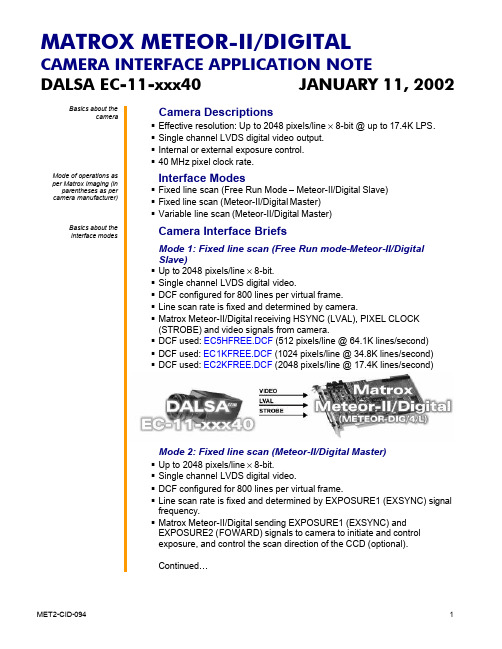 Matrox Meteor-II DIGITAL CAMERA INTERFACE 应用指南说明书