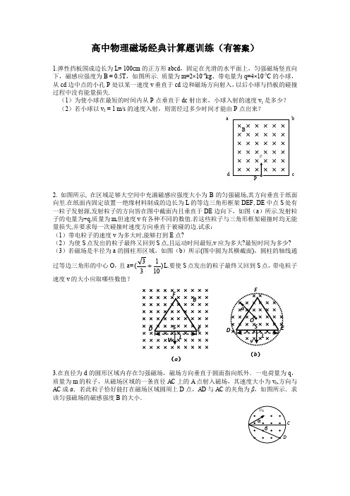 高中物理磁场经典计算题训练(有答案)