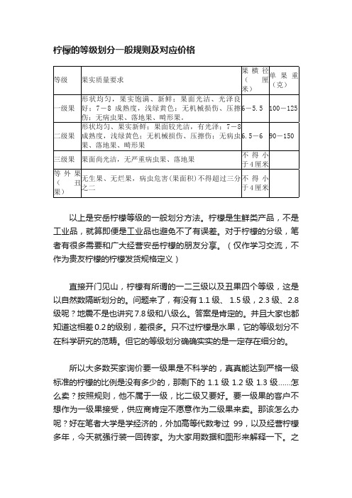 柠檬的等级划分一般规则及对应价格