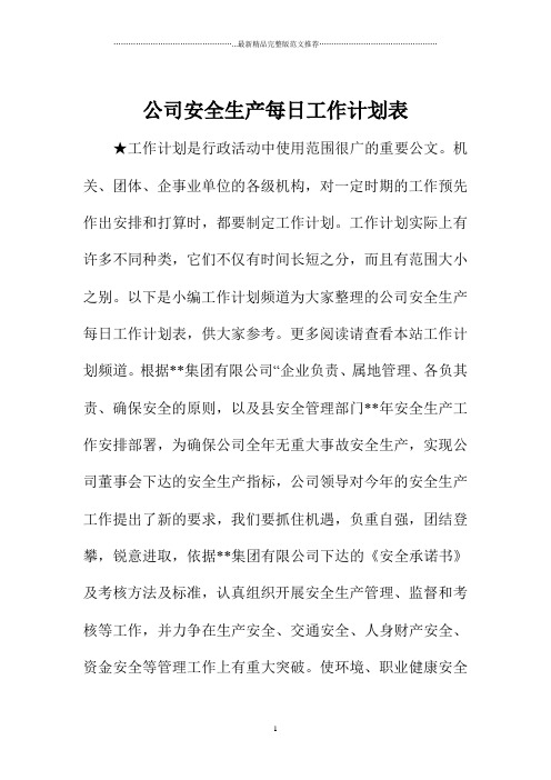 公司安全生产每日精品工作计划表