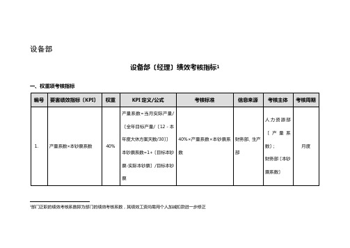 设备部绩效考核指标