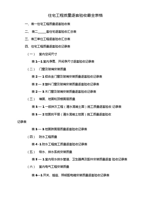 住宅工程质量逐套验收最全表格模板