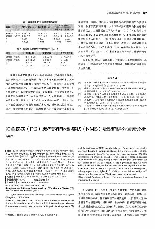 帕金森病(PD)患者的非运动症状(NMS)及影响评分因素分析