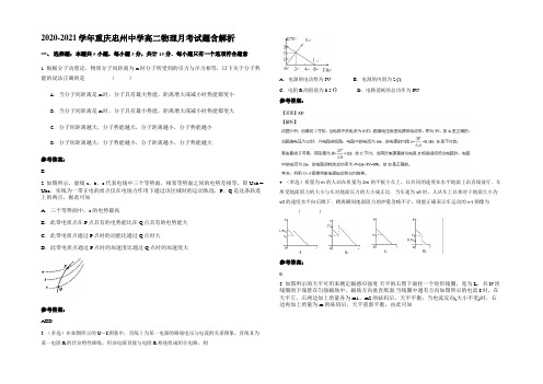 2020-2021学年重庆忠州中学高二物理月考试题带解析