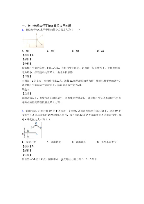 中考物理杠杆平衡条件的应用问题提高练习题压轴题训练含详细答案