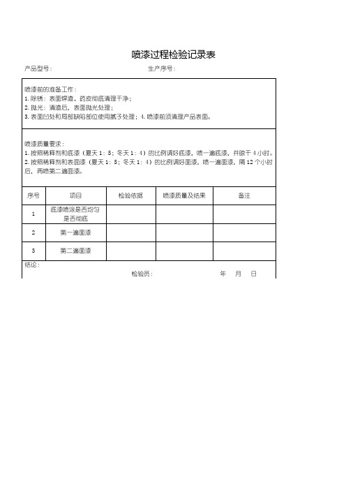 喷漆过程检验记录表