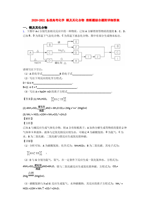 2020-2021备战高考化学 镁及其化合物 推断题综合题附详细答案