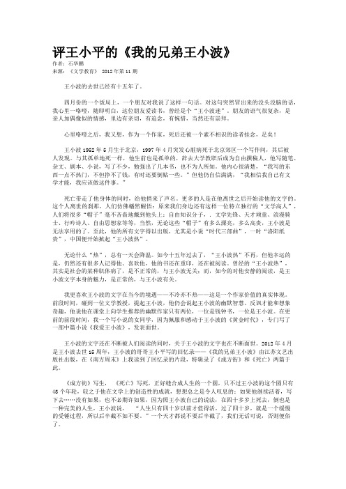 评王小平的《我的兄弟王小波》