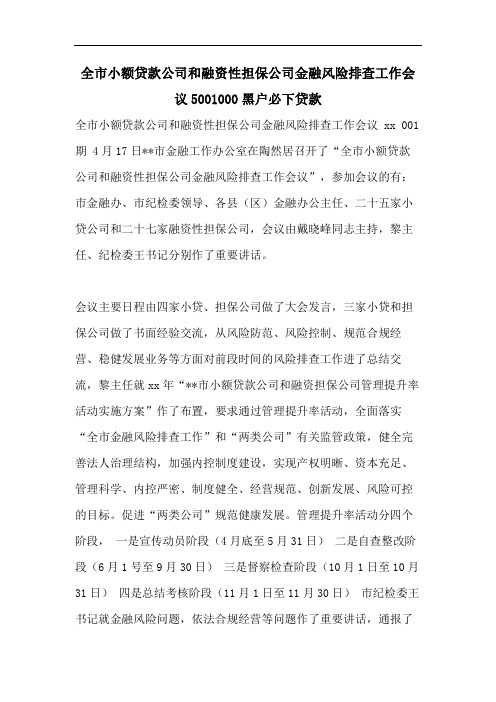 全市小额贷款公司和融资性担保公司金融风险排查工作会议5001000黑户必下贷款