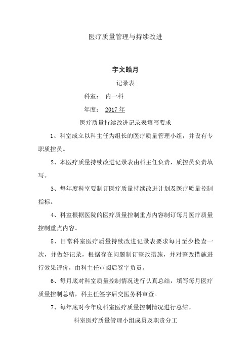 医疗质量管理与持续改进记录表(内科)