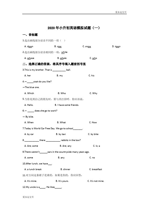 2020年小升初英语模拟试题10套合集(牛津版含答案)