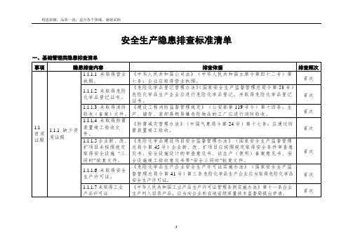 安全生产隐患排查标准清单