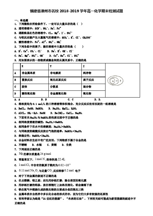 福建省漳州市名校2018-2019学年高一化学期末检测试题