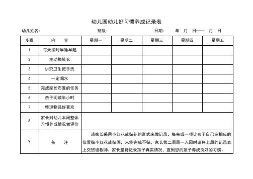 幼儿好习惯养成记录表