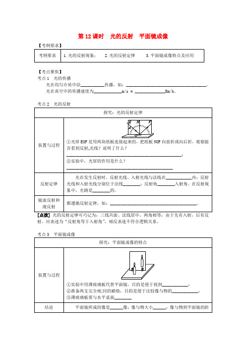 (北京专用试题)2019年中考物理总复习 第12课时 光的反射 平面镜成像学案