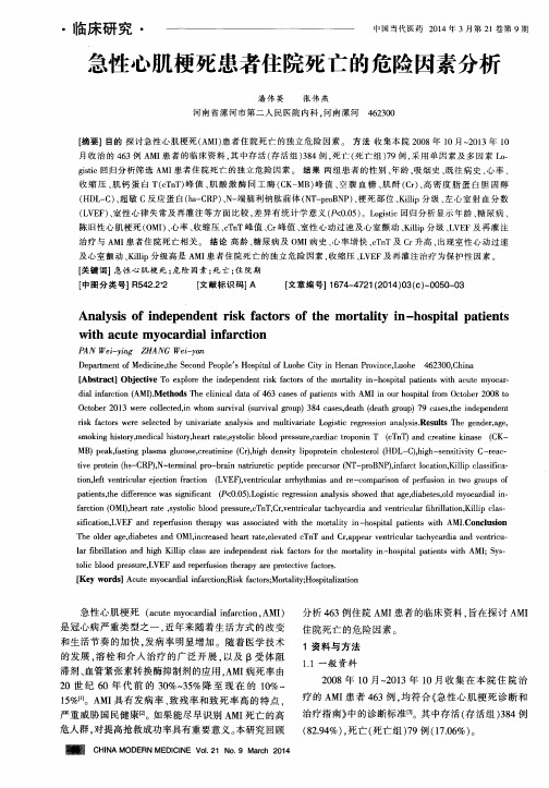 急性心肌梗死患者住院死亡的危险因素分析