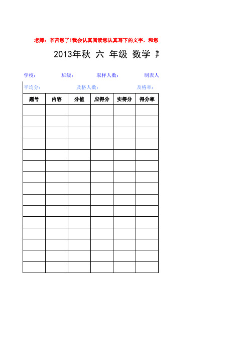 2013年秋藏龙小学XX班XX科期考试各科质量分析样表-教研室