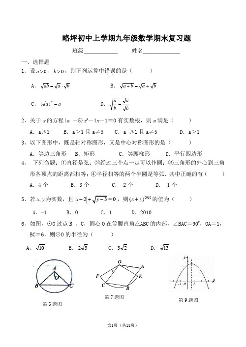 略坪初中上学期九年级数学期末复习题