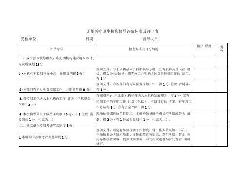 无烟医疗卫生机构评估标准评分表及评分方法