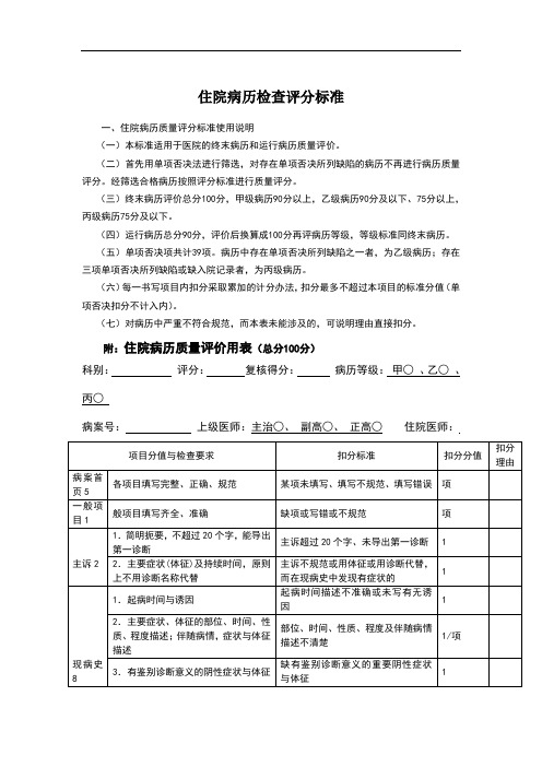 住院病历检查评分标准