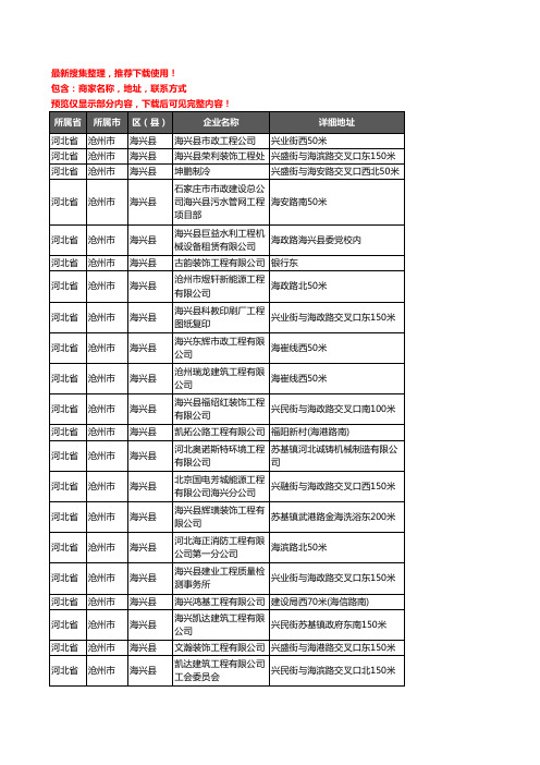 新版河北省沧州市海兴县建筑工程企业公司商家户名录单联系方式地址大全41家