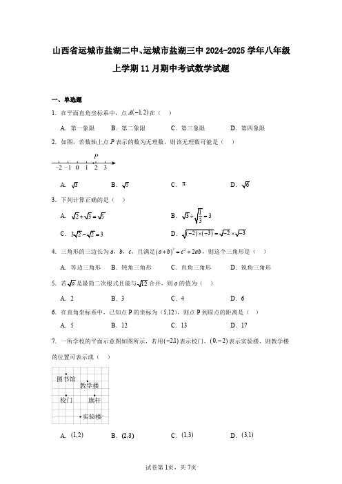 山西省运城市盐湖二中、运城市盐湖三中2024-2025学年八年级上学期11月期中考试数学试题