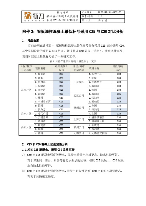 梁板墙柱混凝土最低标号采用C25与C30对比分析