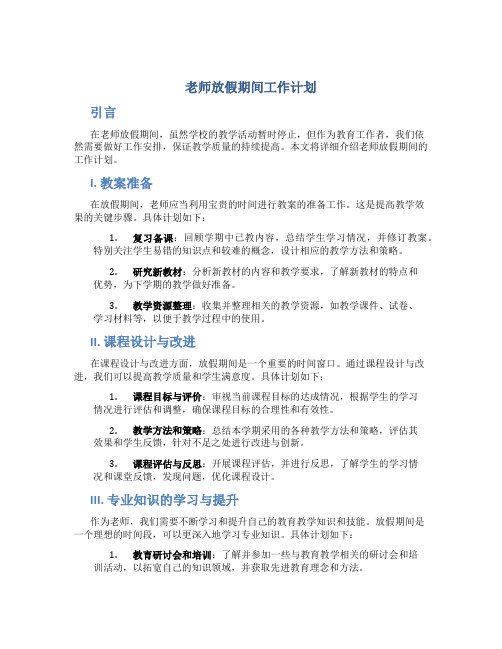 老师放假期间工作计划