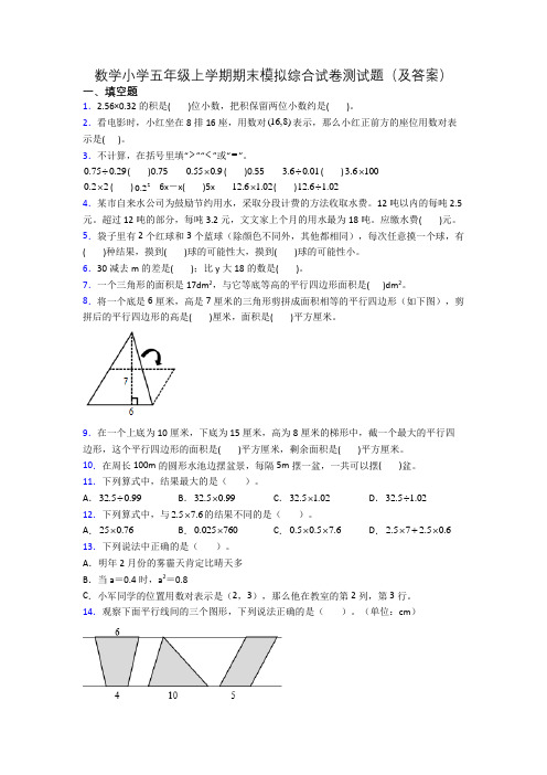 数学小学五年级上学期期末模拟综合试卷测试题(及答案)